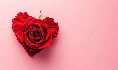single red rose   in ehart shape  on pink valentine's concept  with copy space for text 
