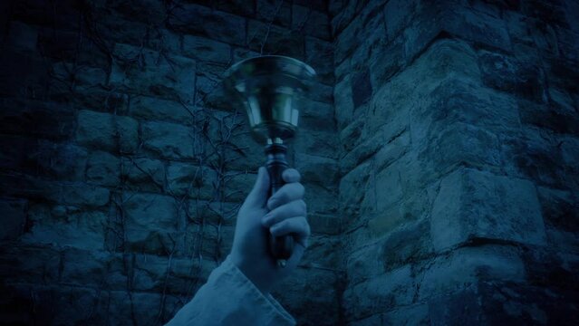 Person Rings Bell Outside Old Building In The Evening 2 Versions