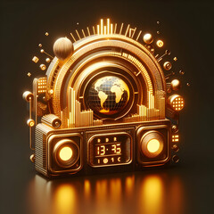 Glowing golden 3d design World Radio Day themes