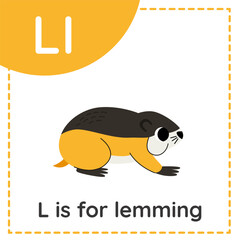 Learning English alphabet for kids. Letter L. Cute cartoon lemming.