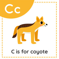 Learning English alphabet for kids. Letter C. Cute cartoon coyote.