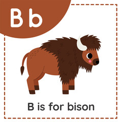 Learning English alphabet for kids. Letter B. Cute cartoon bison.