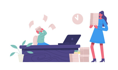 Deadline office work. Vector of business employee,