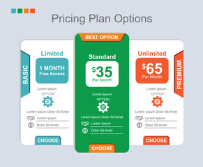 Pricing plan option vector flat price list collection
