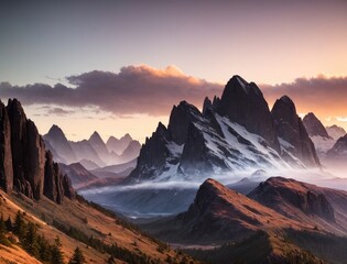Fototapeta premium Incredibly beautiful landscape with mountains. light snow around the mountains.