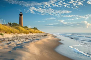 Selbstklebende Fototapeten View of Lighthouse from the beach © wildarun
