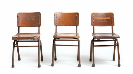 Three views of typical school chair isolated on white