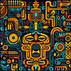 Pattern colorful line art inca tribe seamless.
