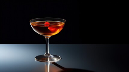 Manhattan cocktail concept. Tasty liquid and beverage for summer season. Alcoholic drink. alcohol cocktail in a coupe glass