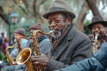 A surprise serenade from a live jazz band during a park picnic