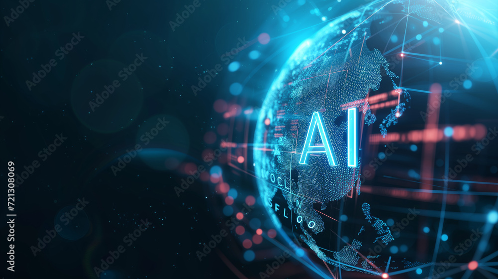 Poster ai globe with hi-tech circuit board technology background.