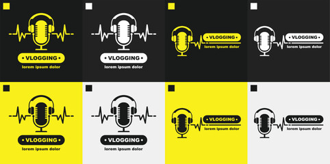 Microphone vlogging podcast logo design icon vector
