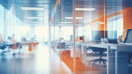 Modern bright office interior.   toned image double exposure blur