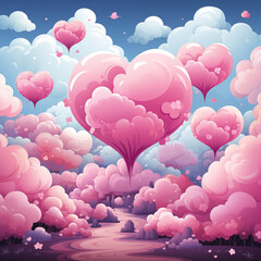heart shaped balloons in the sky