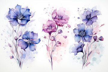 Spring Bliss: Watercolor Floral Blossoms on Vintage Botanical Background