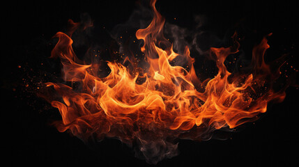 Fire flames isolated on black background. Abstract blaze fire flame texture .