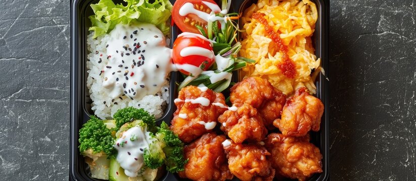 Tartar sauce served with Japanese chicken nanban bento.