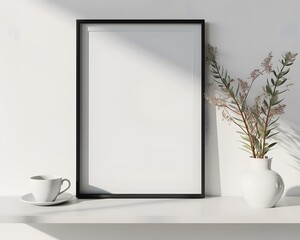 photo frame mockup on shelf, in style of ikea, realistic photo