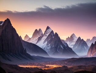 Incredibly beautiful landscape with mountains. light snow around the mountains.