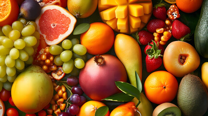 A close-up shot of assorted exotic fruits artistically positioned for a visually appealing seamless food backdrop - obrazy, fototapety, plakaty