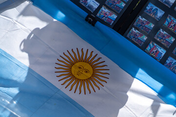 argentinian flag waving in the sky in buenos aires in argentina on sunny day