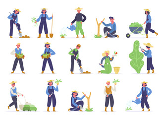 Fototapeta premium Garden worker collection with work tools. Vector of gardening