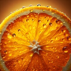 A slice of orange with water droplets on it