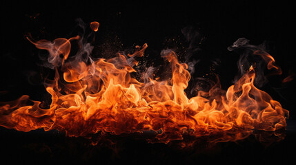 Fire flames isolated on black background. Abstract blaze fire flame texture background . - obrazy, fototapety, plakaty