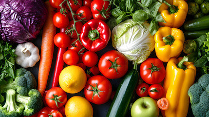A colorful array of fresh vegetables seamlessly arranged for a vibrant and healthy food background