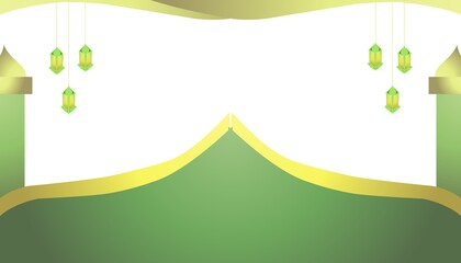 Fototapeta premium Background theme of Ramadan and Islamic holidays with images of mosques, lanterns with yellow and green colours.