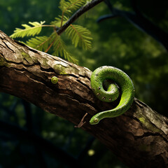 green worm at the tree