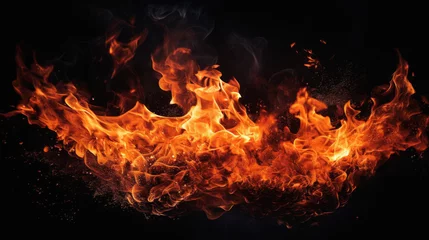 Foto op Aluminium Fire flames isolated on black background. Abstract blaze fire flame texture . © Art AI Gallery