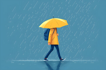 A minimalistic isolated illustration of a person walking in the rain, suitable for various design purposes