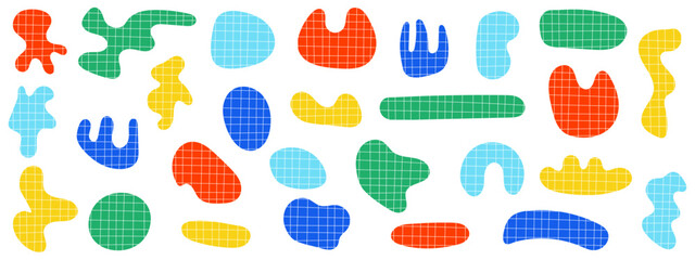 Abstract spot shape. Liquid form elements. Contemporary graphic elements with a checkered pattern. Vector illustration.