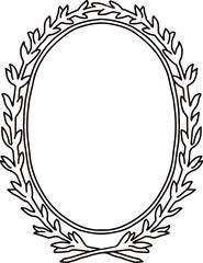 Vintage Line art Botanical Leaf Oval Monogram Frame.
