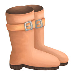 Watercolor Orange boots isolated on white