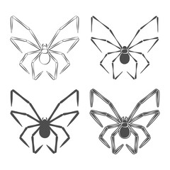 Set of black and white illustrations with butterfly shaped spider. Isolated vector objects on white background.