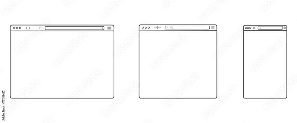 Poster web browser mockup frame. outline transparent computer browser. stock vector