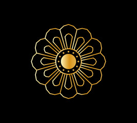 Luxury mandala design black background in gold color. Mandala for henna, mehendi, tattoo, Decorative ethnic ornamental elements, Oriental patterns