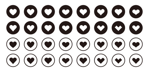 Black heart round icon set