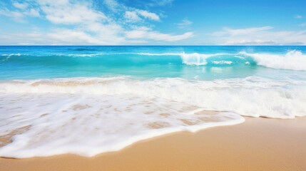 Fototapeta na wymiar Beautiful beach with turquoise water and blue sky background .