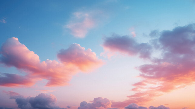 Sunset sky background with tiny clouds. Panoramic image .
