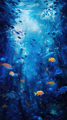 Fototapeta na wymiar Underwater scene with fish and corals .