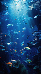 Fototapeta na wymiar Underwater view of a school of fish swimming in a coral reef