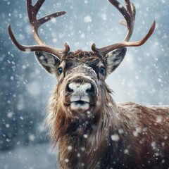 Close Up of a Reindeer in the Snow Portrait