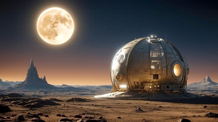 Fototapeta na wymiar Futuristic Base Desert Earth Moon Alien