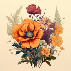 Colorful botanical hand drawn flower illustration