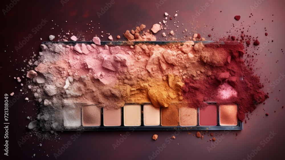 Wall mural Eyeshadow palette texture cosmetics coloured powder makeup. Neural network AI generated art