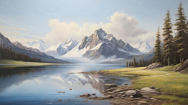 Mountain lake background painting
