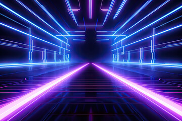 3D abstract background with neon lights. neon tunnel. 3d render